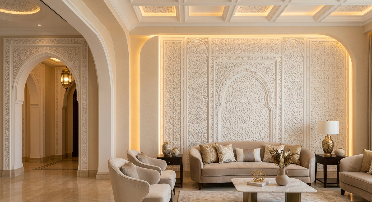 عناصر جبسية زخرفية في تصميم داخلي أنيق